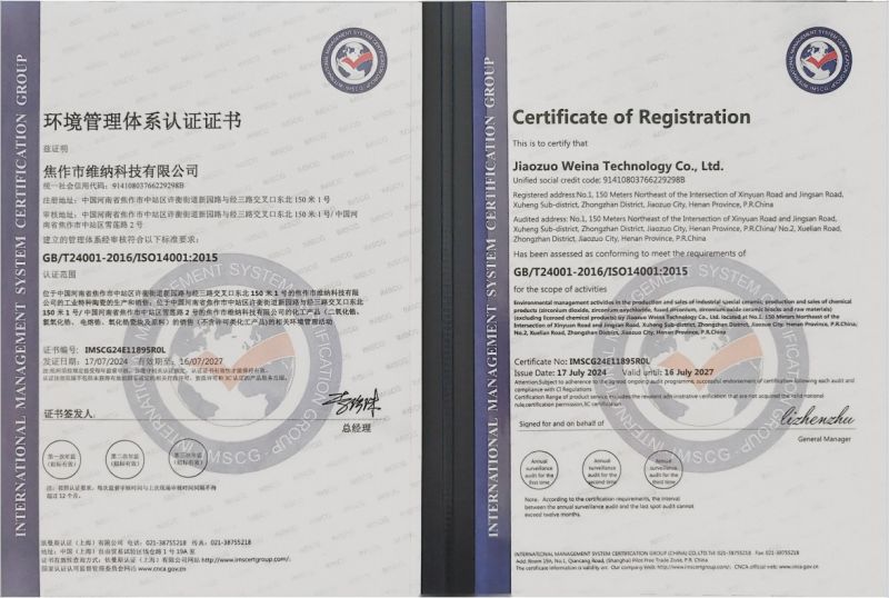 Environmental Management System Certification Certificate